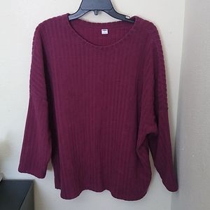 Quarter length burgundy ribbed sweater
